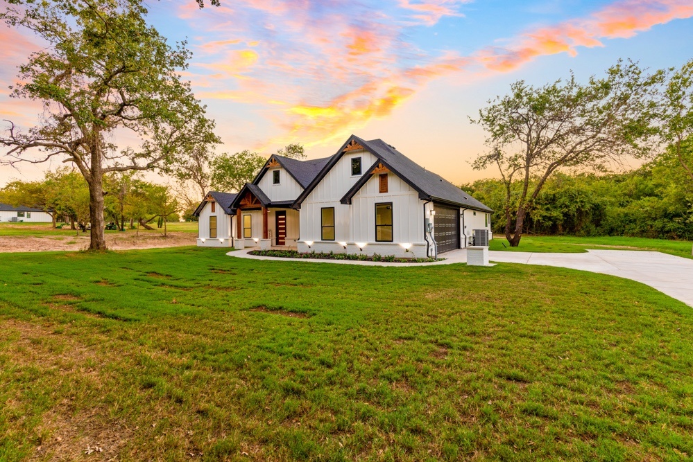 Modern home at sunset